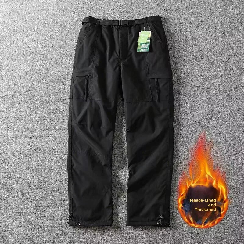 Outdoor Workwear Pants Men'S Loose Fleece Lined Thick Soft Hiking Mountain Climbing Windproof Waterproof Jacket Pants