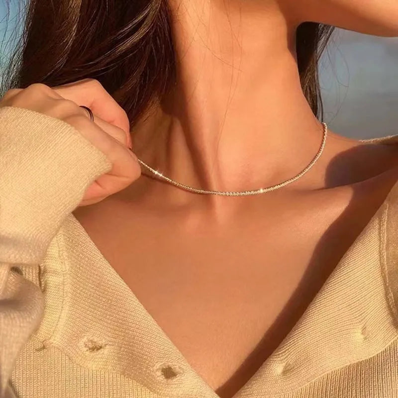 Sparkling Necklace Trendy Chain Choker for Women Fashion Brilliant Crystal Silver Plated Necklaces Accessories Jewelry Gift 2024