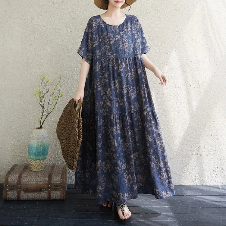 THHONE Vestido Feminino Summer Dresses for Women 2025 Bohemian Holiday Floral O Neck Short Sleeve Casual Print Women's Clothes