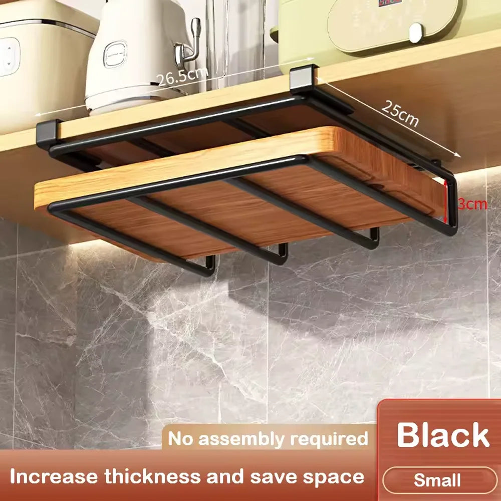 Organizador de cocina colgante con ganchos bajo el armario, soporte para toallas de papel y trapos, tabla de cortar, tapa de olla, estante de almacenamiento