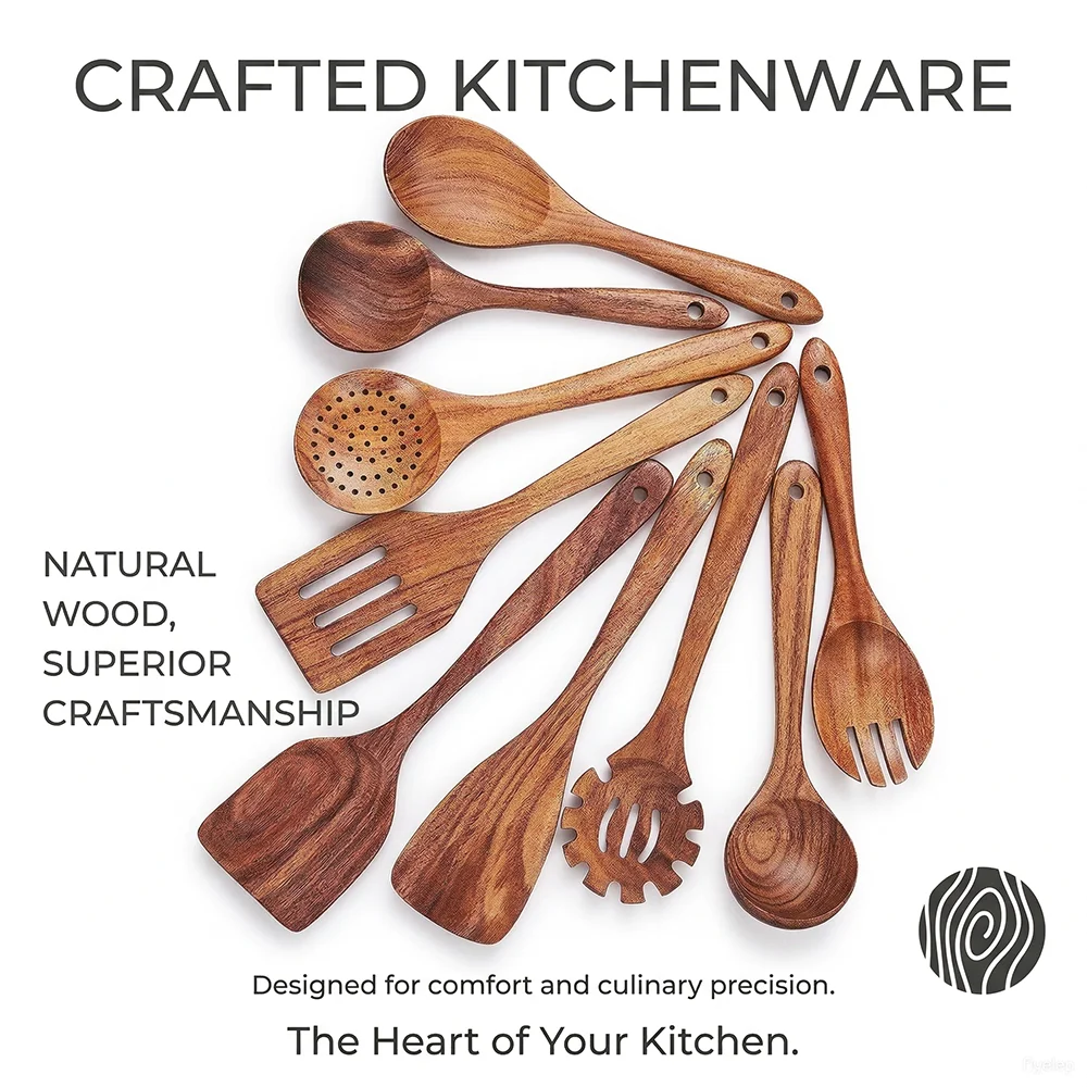 10pcs Wooden Spoons For Cooking Wooden Utensils For Cooking Teak Wooden Kitchen Utensils Set