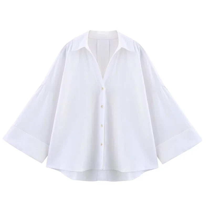 Striped Loose Button-Up Blouse | Women's Casual Summer Shirt