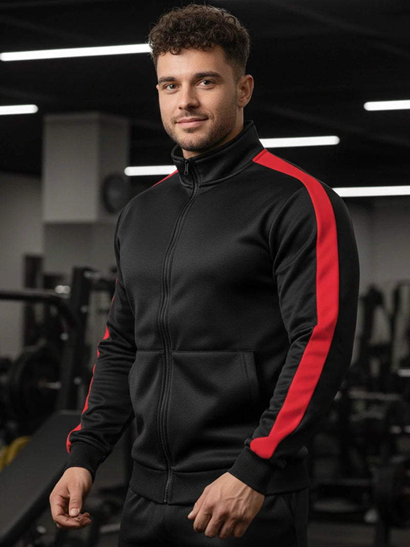 Men's Colorblock Patchwork Sporty Jacket with Kanga Pocket Fall Winter Fleece Lined Warm Long Sleeve Zip Up Coat Outwear Tops