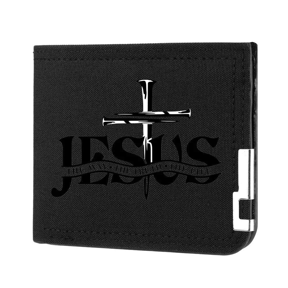 Men's Canvas Wallet with JESUS Pattern Personalized Design Multi-Card Slot Zipper Coin Pocket Youth Wallet