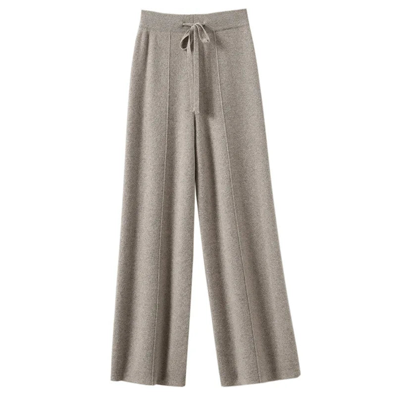 Women's Solid Color Wool Knitted Wide Leg Pants Autumn Winter Basic Soft Warm Cashmere Knit Trousers Casual Simple Style Korean