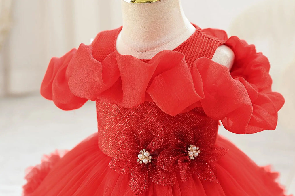 HETISO Girls Princess Flower Dress Tutu Sleeve Baby Toddler Children's Birthday Party Ball Gown for 0-5 Years