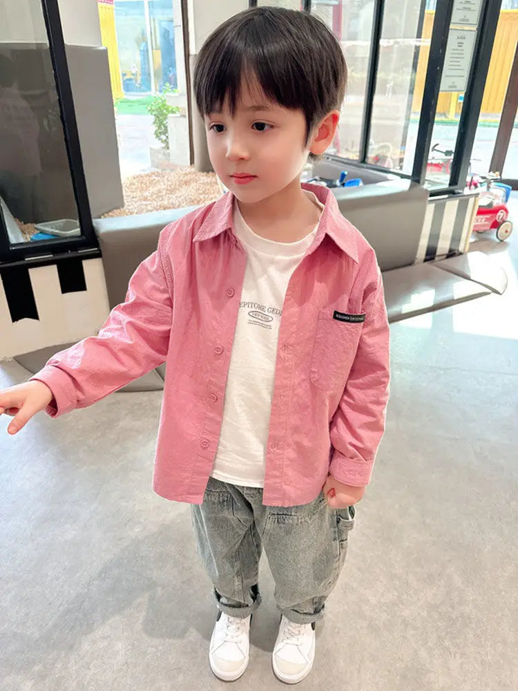OUOBOUOKID Children's Unisex Cotton Long Sleeve Shirt - Solid Color