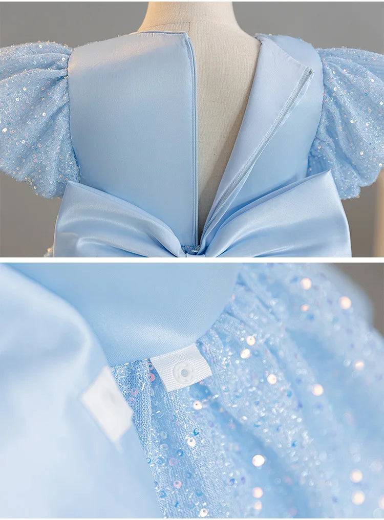 HETISO Princess Dress for Girls Sequins Birthday Layered Style Flower Spring Summer Ball Gown Children's Party Evening Dress