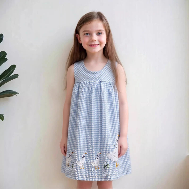Little Maven Girls Sleeveless Dresses Animal Ducks Appliques Children'S Dresses Summer Children Beach Dresses Vestidos