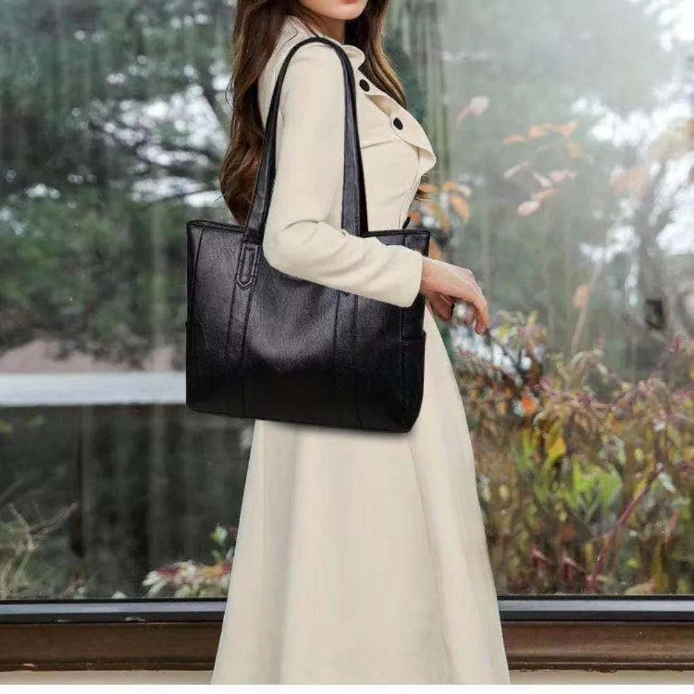 Large Capacity Vintage PU Leather Tote Bag - Casual Square Handbag