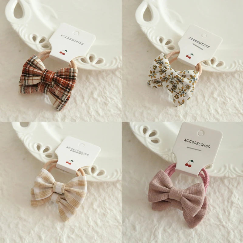 AITOUSHI Girls' Elastic Hair Bow Ties - Cotton Printed Hair Rope