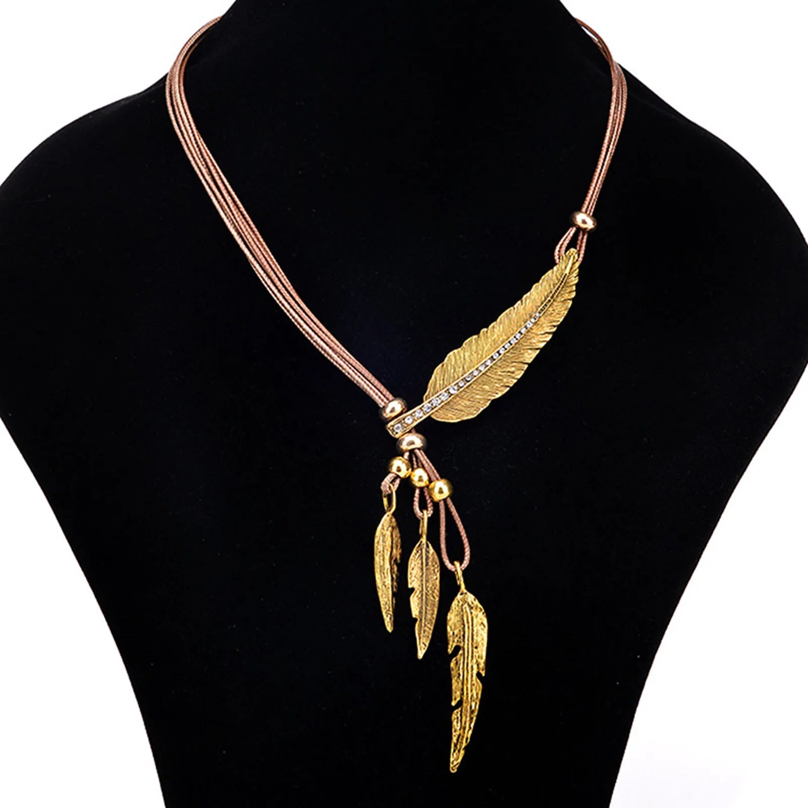 Trend Fine Jewelry Leaf Feather Pendant Rope Chain Bohemian Unisex Necklace For Women And Men