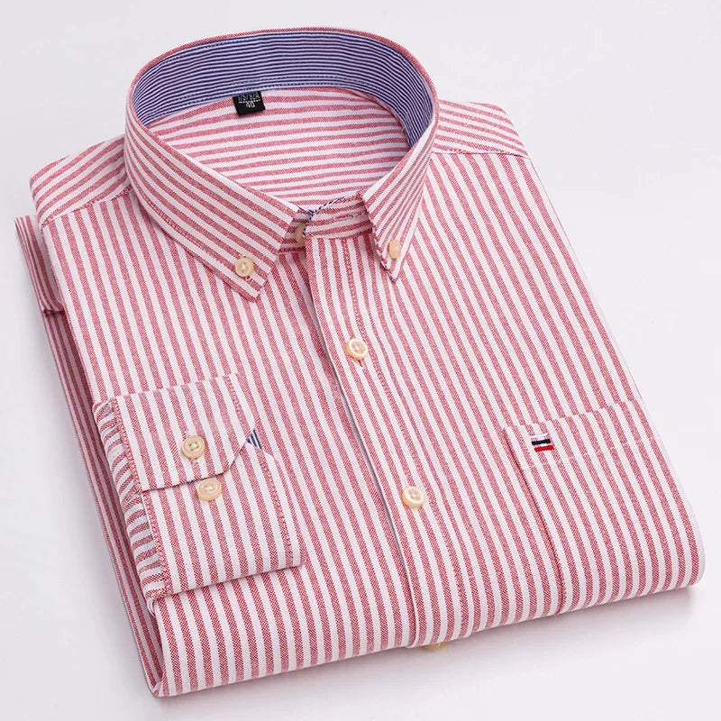 Pure Cotton Oxford Mens Shirt Long Sleeve Casual Plain Solid Regular Fit Classic Dress Shirt For Men