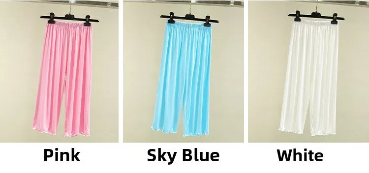 Modal Ice Silk Wide Leg Pants Women's Summer Thin Sleepwear Large Size Casual High Waist Straight Cut Shorts Lengthened Pants