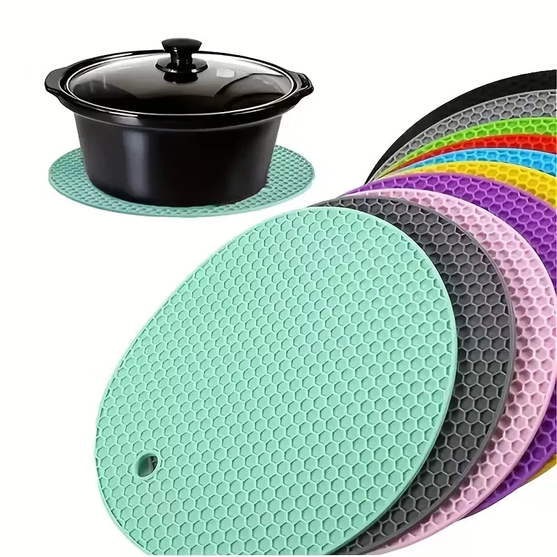 4 salvamanteles redondos de cocina, alfombrillas reutilizables resistentes al calor para proteger la mesa debajo de utensilios de cocina y platos calientes
