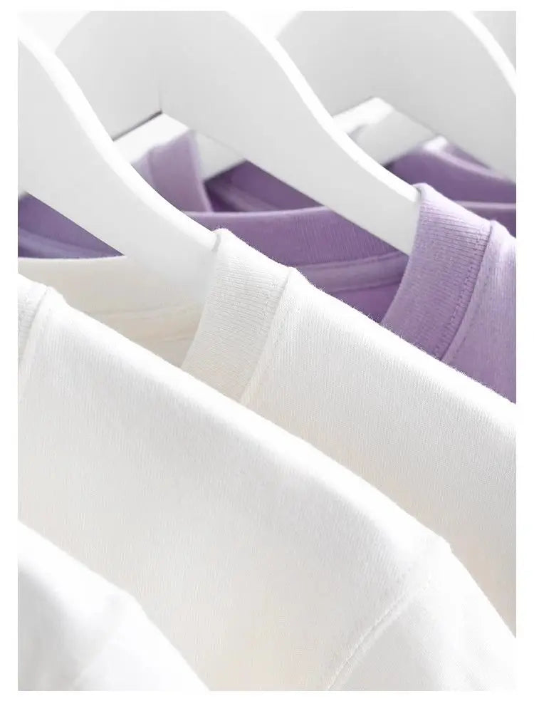 Men's and Women's T-shirts 300G Heavy Gray-purple Round Neck Short-sleeved T-shirts Women's Basic Pure Cotton Simple