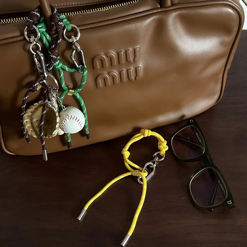 Colorful Miu System Baseball Car Keychain Bag Pendant Mobile Phone Hanging Nylon Rope Weaving Bag Hanging Accessories For Handba