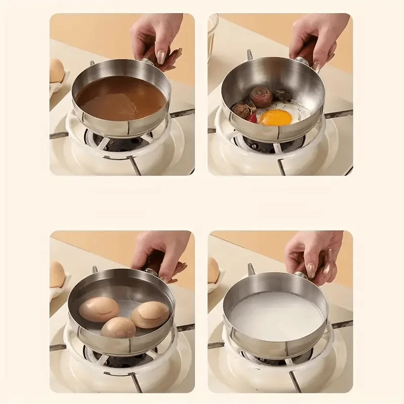 1pc Stainless Steel Pot with Heat-Resistant Wooden Handle - Induction Compatible, Non-Slip Base, Even Heat Distribution Milk Pot