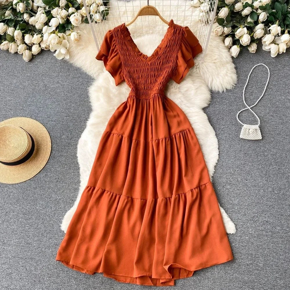 YuooMuoo Luxury French Red Black Maxi Party Dress Elegant V Neck Other Material 100% Autumn 2024 Ladies Dress