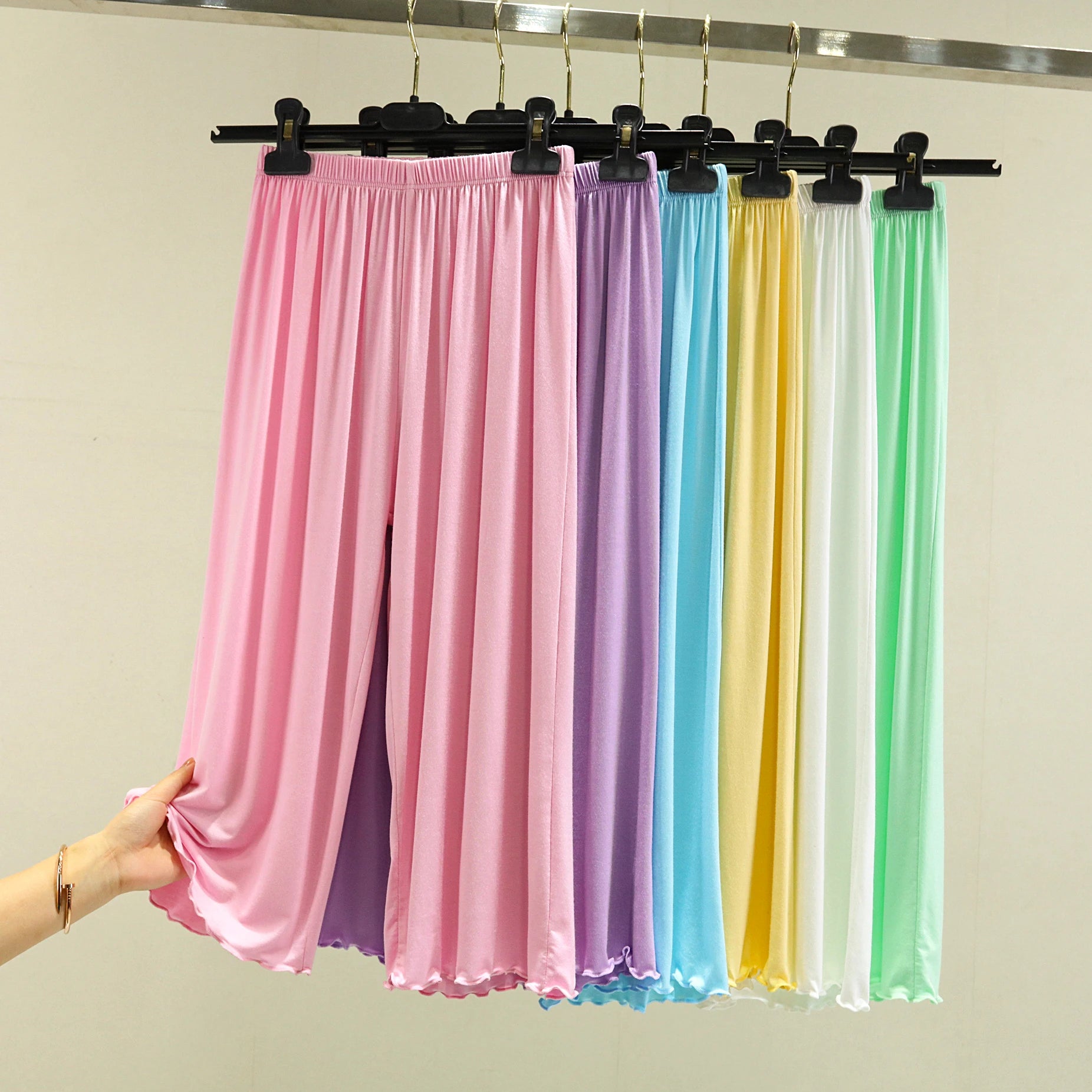 Modal Ice Silk Wide Leg Pants Women's Summer Thin Sleepwear Large Size Casual High Waist Straight Cut Shorts Lengthened Pants