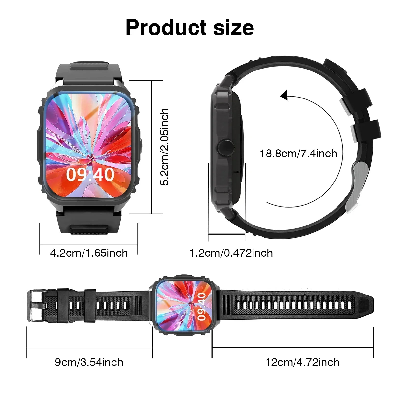 New Smart Watch 1.84 Inch HD Full Touch Screen Display Wireless Call,Answer Phone Watch,Multiple Sports Modes Outdoor Information Reminder Weather Display Music Control Photo Control, Suitable for Iphone & Android