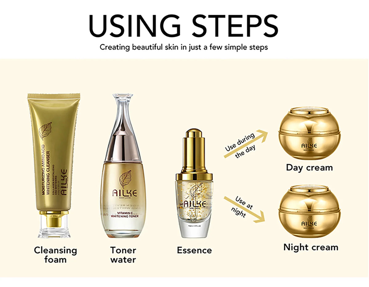 AILKE 24K Gold Collagen Whitening Skin Care Set - Anti-Aging