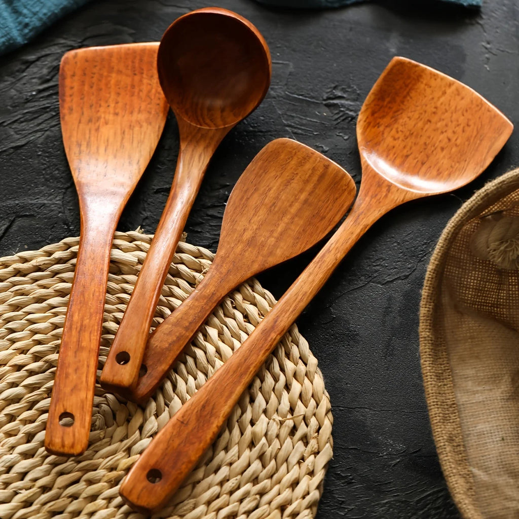 Wooden KitchenCooking Tools 4-piece Set Non Stick Cooking Utensils Durable Wooden Spatula Rice Spoon Spoon Kitchen Utensils