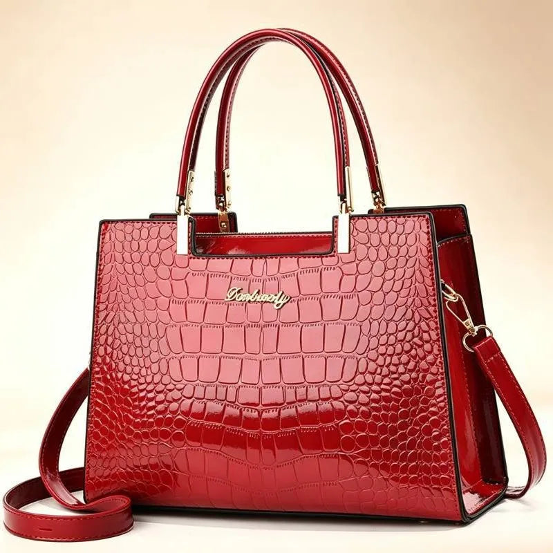 Fall Crocodile Pattern Large for Middle-Aged Women Faionable Briti Sle Leather Capaci Tote Bag Crossbody Handbag