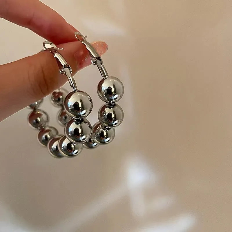 Silver Beaded Hoop Earrings for Women