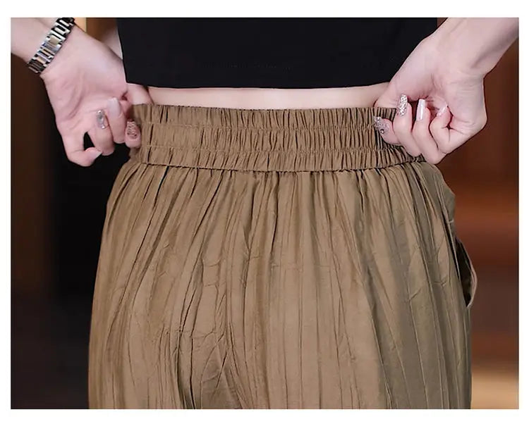 Women's Ice Silk Wide Leg Pants - High Waist Loose Casual Trousers