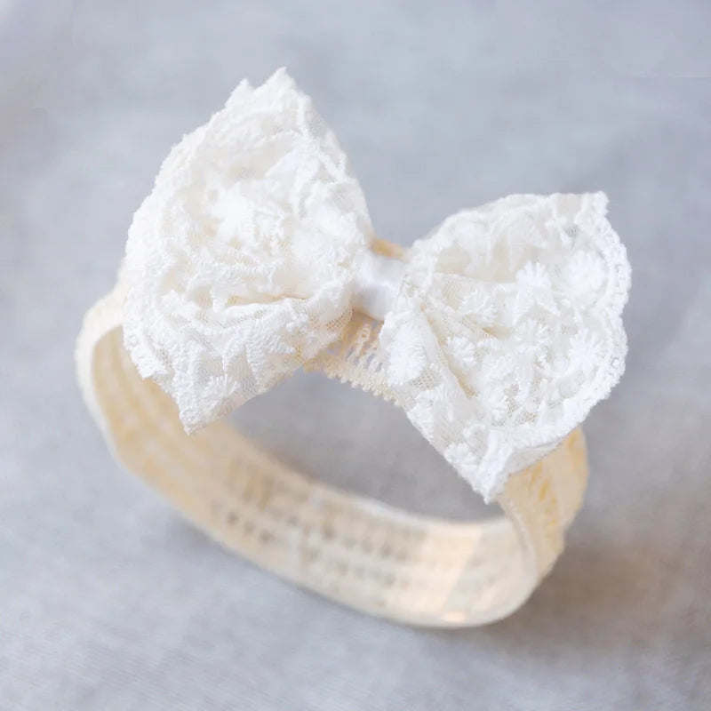 White Lace Bow Baby Headbands for Girl Cute Bowknot Hair Band Elastic Infant Turban Newborn Headwear Baby Hair Accessories 머리띠