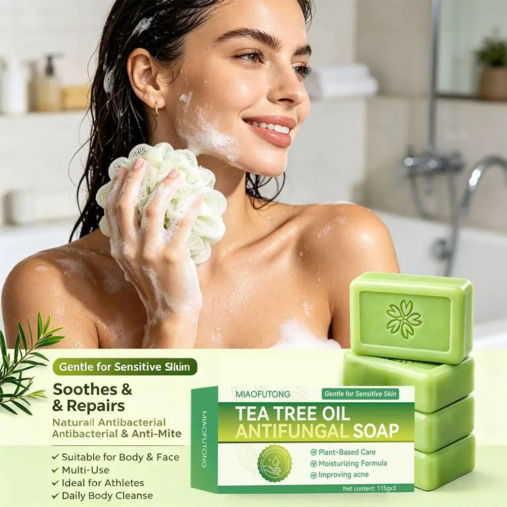 3PCS Tea Tree Oil Soap Acne Clearing Bar Natural Plant Deep Cleansing Bar Body Face Wash For Oily Acne-Prone Sensitive Skin Care