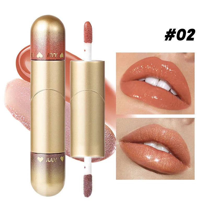 Double-Head Lip Gloss - Hydrating Moisturizing Sparkling Lip Gloss