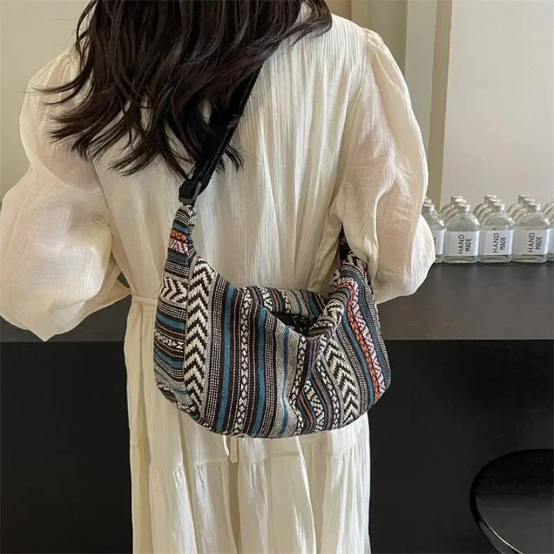 Crossbody Bags Tribal Style Shoulder Bag, Foldable Crossbody Striped Pattern, Flag Theme Hand Washable Edge Painted Lining