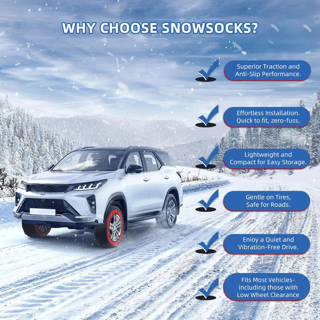 Car Red Black Anti Skiing Sock With High Resistance Fiber Anti Slip Silent Don't Damage Tire With Storage Bag & Gloves & Sleeves