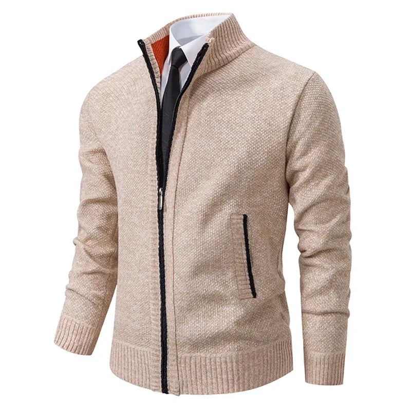 Mens Fleece Cardigan With Stand Collar Zipper Warm Autumn Winter Outerwear For Men Casual