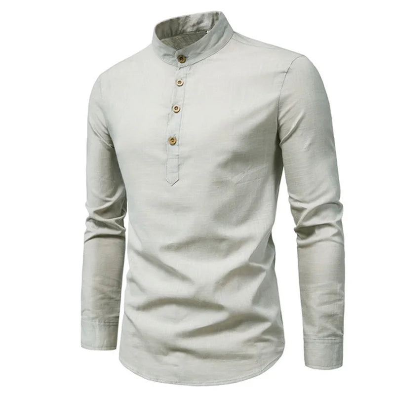 YOUONGWEAR Men's Cotton Linen Long-Sleeve Shirt - Oversized Casual