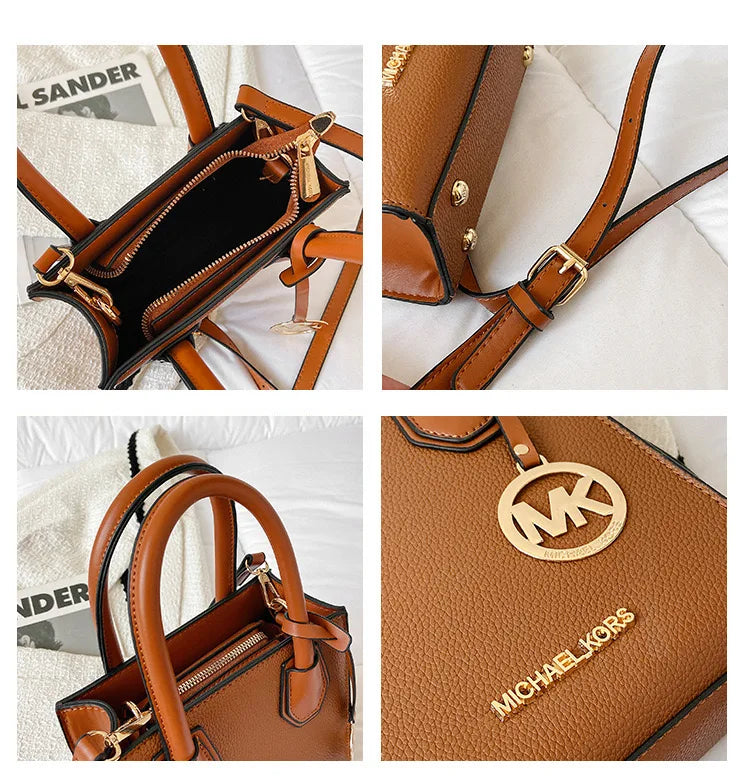 2026 New Michael Kors Women's Fashion One Shoulder Handbag MK Cross Shoulder Vertical Small Square Bag Classic Letter Bag