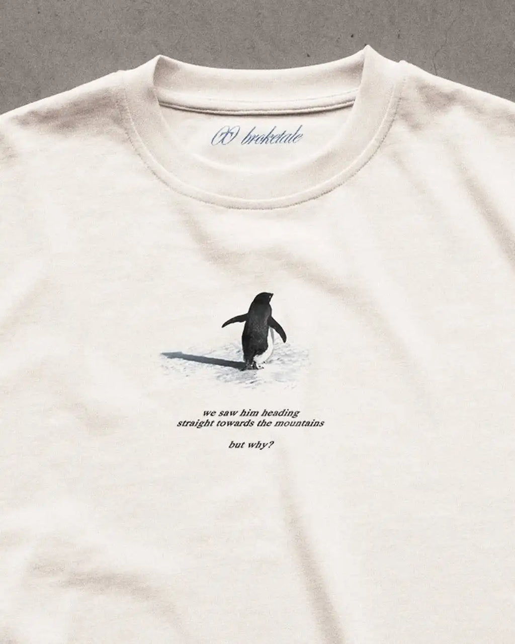 Y2K Men's T-shirt Fashion Broketale Snow Mountain Penguin Print Graphic Round Neck Shirt Oversized Unisex Casual Men's Clothing