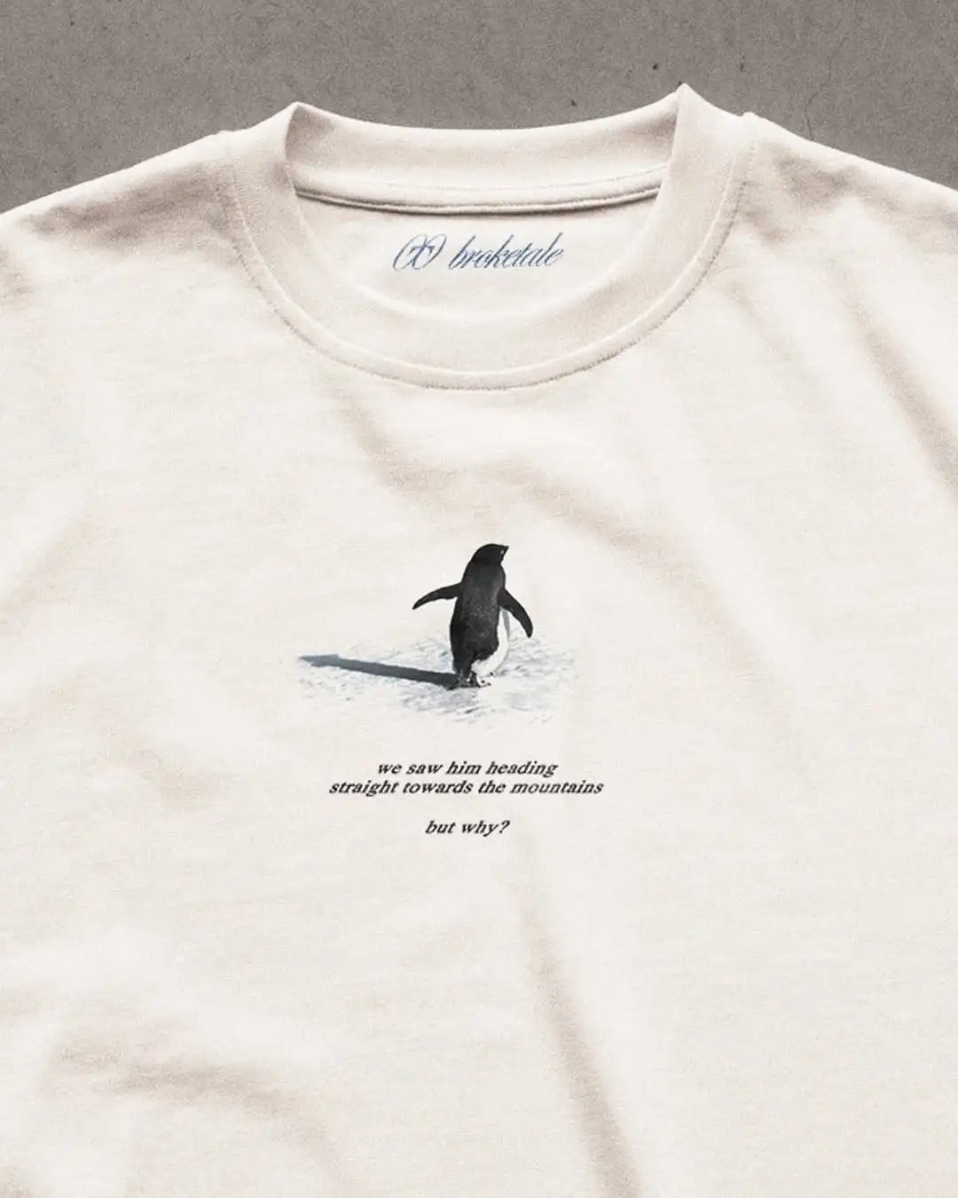 Y2K Men's T-shirt Fashion Broketale Snow Mountain Penguin Print Graphic Round Neck Shirt Oversized Unisex Casual Men's Clothing