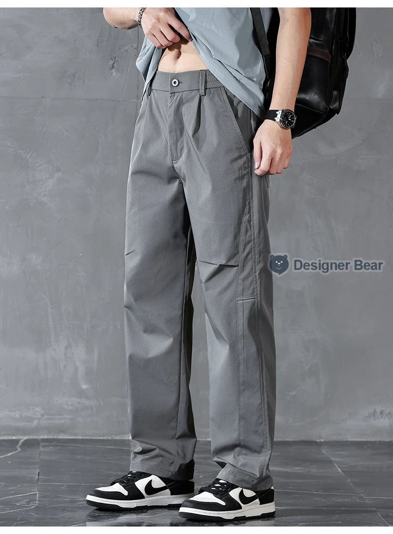 Brand Clothing Spring Summer Thin Men's Casual Straight Trousers Elastic Waist Outdoor Business Solid Color Long Pants Male
