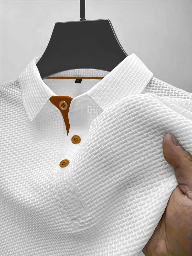 Men's Ice Silk Short-Sleeve Polo Shirt - Casual Knit Button Top