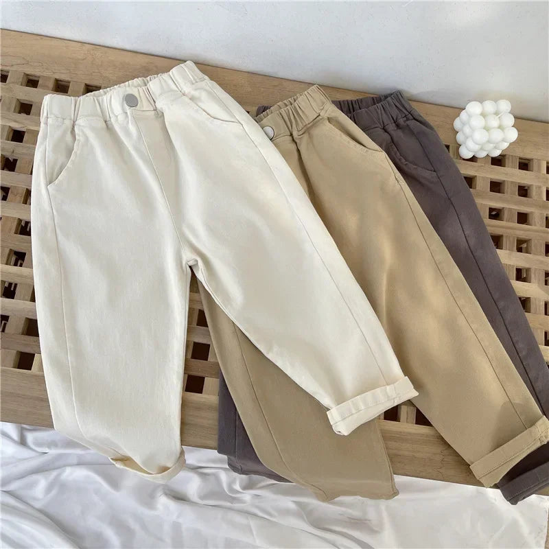 1-8 Years Boys Pants Kids Cargo Pants Mid-Rise Button Casual Outdoor Comfortable Breathable Spring Fall Fashion Chidren Trousers
