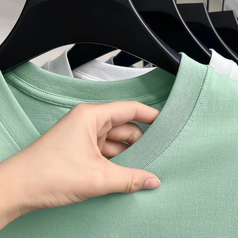 100%cotton men short sleeve T-shirt round neck summer casual high-quality new classic solid color comfort breathable fashion top