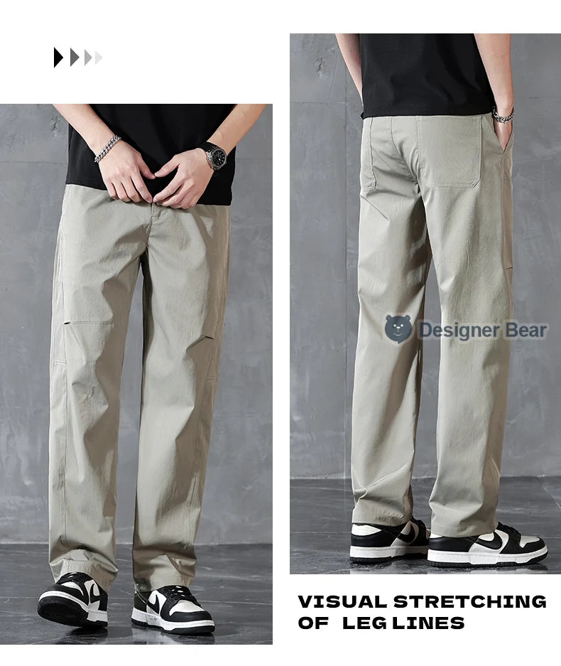 Brand Clothing Spring Summer Thin Men's Casual Straight Trousers Elastic Waist Outdoor Business Solid Color Long Pants Male