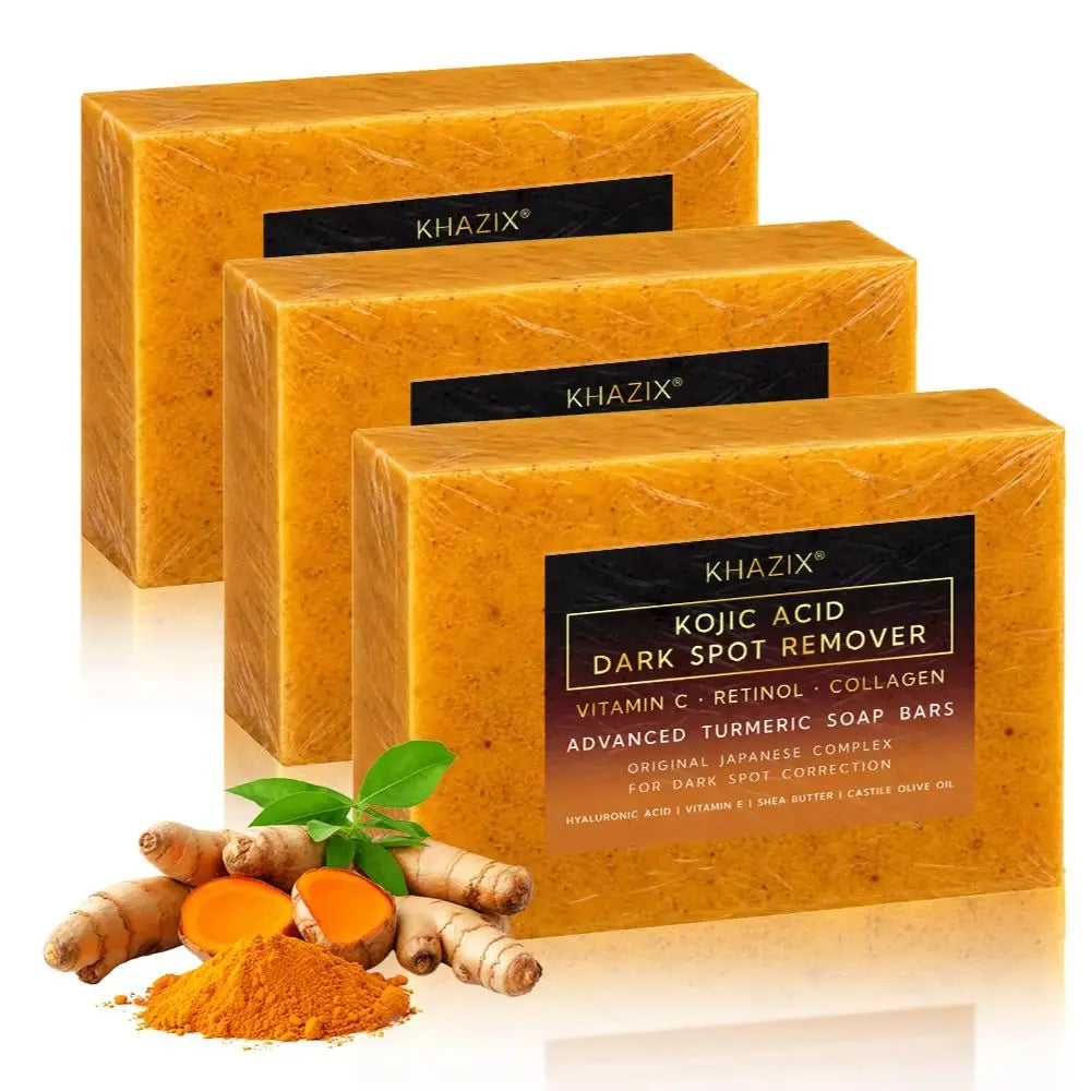 Jabón facial y corporal de cúrcuma y ácido kójico, limpieza suave con manteca de karité, retinol y vitamina E