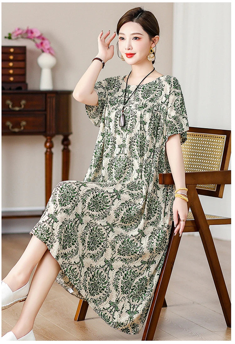 New Fashion Casual Summer Dress For Women Ladies O-Neck Print Short Sleeve Dress plus size Women Clothing