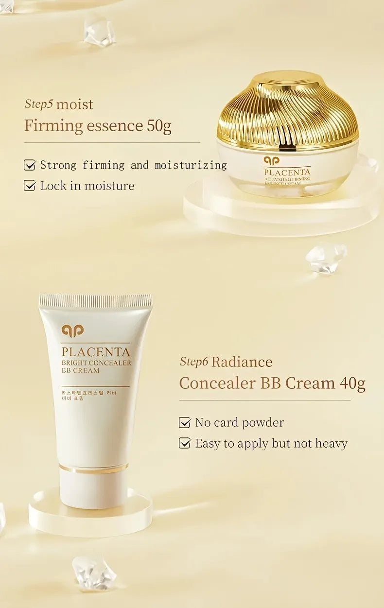 6 PCS Sheep Placenta Skincare Gift Set - Active Firming Hydrating Anti-Aging Facial Care,Toner,Essence Cream for Mothers & Gifts