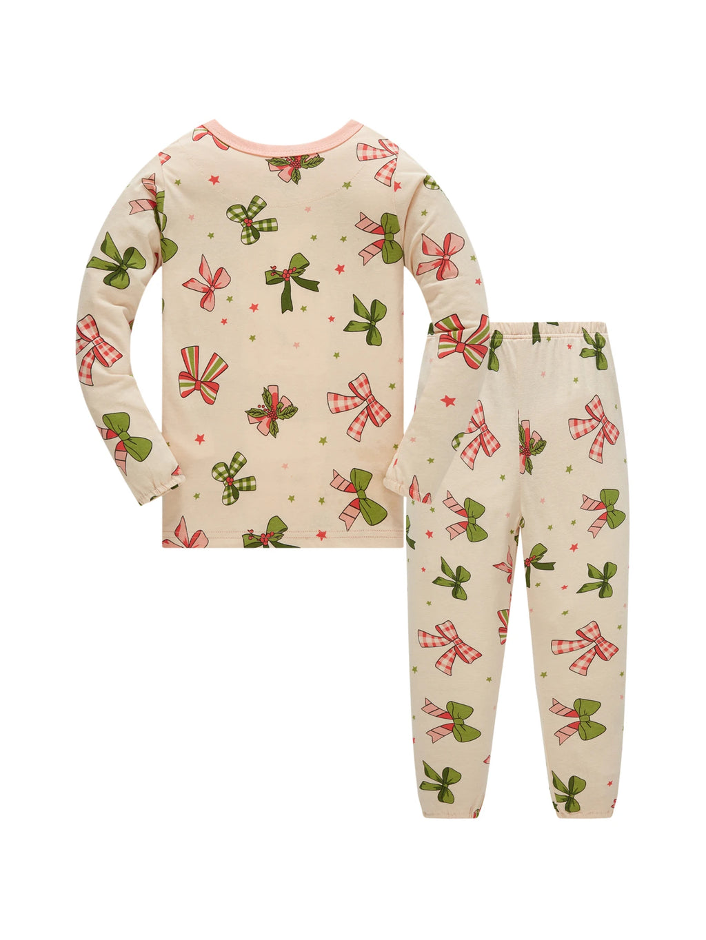 Kids Pajama Set 100% Cotton Soft Star and Bow Full Print Loungewear Long Sleeve Pjs Nightwear for Toddler Girls Age 1-8 Years