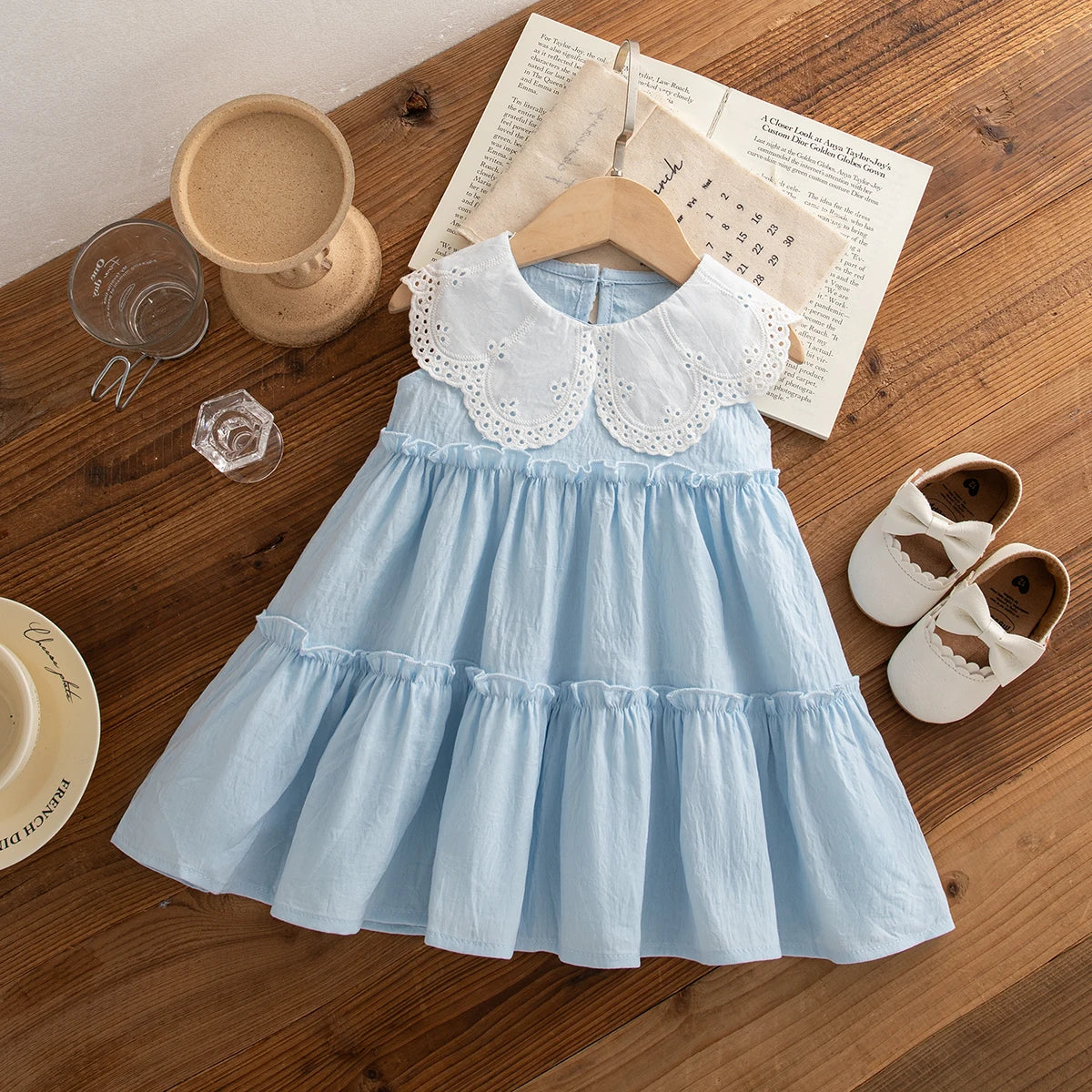 Baby Girl Dress Summer Cotton Solid Color Lace Edge Sleeveless Girls Dresses Simple Casual Beach Baby Girl Clothing